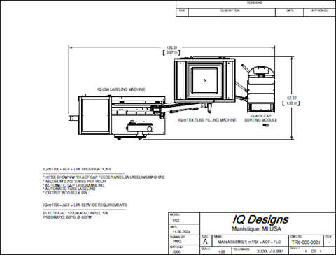 IQ-mTRX + ACF + LBA test tube filling system layout drawing